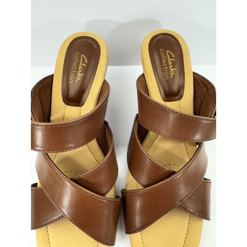 Clarks Womens Kyarra Judi Slip on Comfort Casual Brown Leather Wedge Sandal 8.5M - Picture 5 of 11